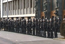 Slovene riot police outside the parliament building